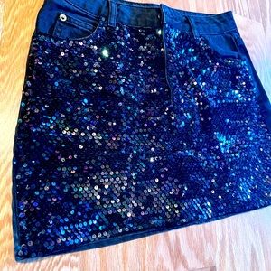 Moto sequin denim skirt